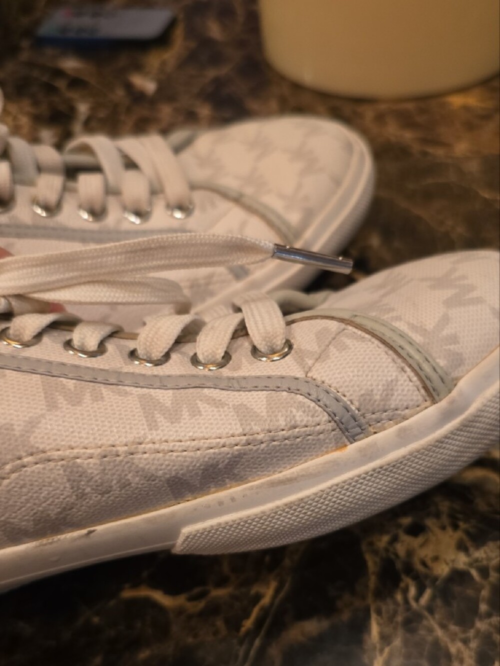 Michael Kors Beige and White MK Logo Low-Top Sneakers - Picture 9 of 9